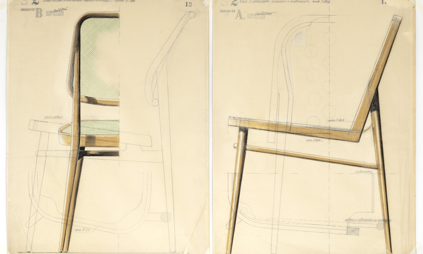 Návrh židle architekta Plhoně